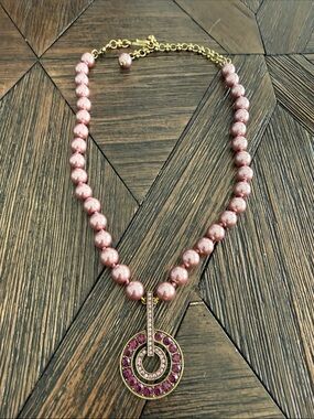 Heidi Daus Mauve Pearl & Amethyst Crystal Pendant Necklace Adjustable 22”